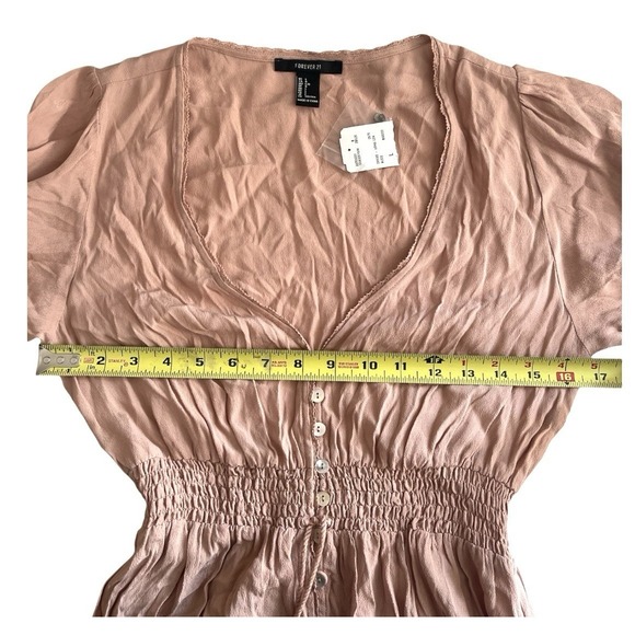 NWT Forever 21 Smocked Peach Maxi Dress Button Detail Cottagecore Prairie Church - Picture 9 of 10